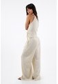 Tennis Pantalón Para Mujer De Poliéster Beige Wide Leg Con Textura Arrugada de Tennis