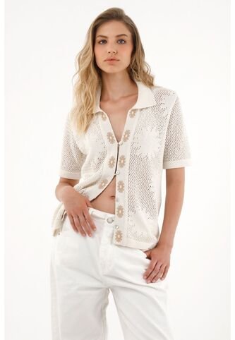 Tennis Camisa Crudo Tejida Con Diseño De Flores Para Mujer Tennis