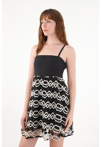 Tennis Vestido Corto Con Volumen Y Falda Tejida Negro Para Mujer Tennis