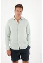 Tennis Camisa En 100% Lino Manga Larga Verde Con Estructura Ligera Para Hombre de Tennis