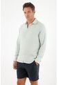 Tennis Camisa En 100% Lino Manga Larga Verde Con Estructura Ligera Para Hombre de Tennis