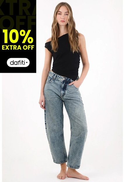 Tennis Jean Slouchy Tono Medio Azul Para Mujer