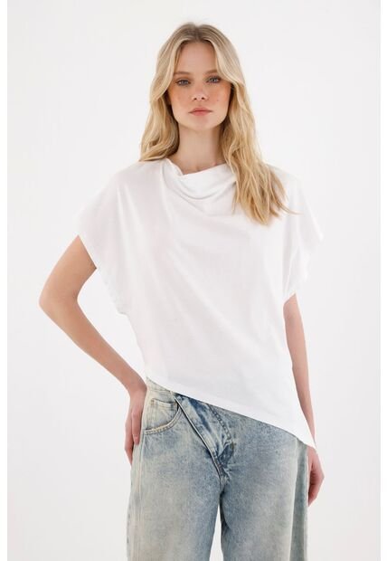 Tennis Camiseta Manga Sisa Con Ruedo Asimétrico Blanca Para Mujer