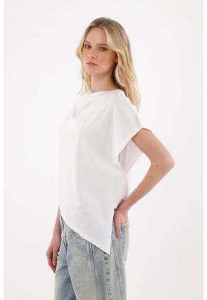 Tennis Camiseta Manga Sisa Con Ruedo Asimétrico Blanca Para Mujer