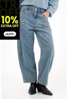 Tennis Jean Horseshoe Con Apliques Brillantes Para Mujer