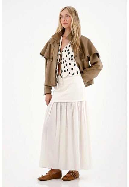 Tennis Falda Larga En Mix De Telas Crudo Para Mujer