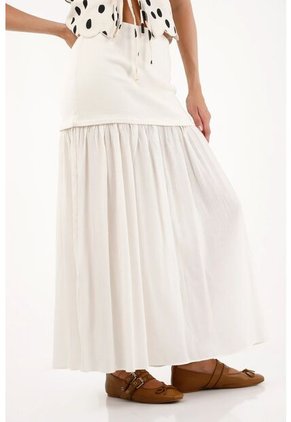 Tennis Falda Larga En Mix De Telas Crudo Para Mujer