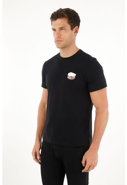 Tennis Camiseta Negra Regular Fit Estampada Para Hombre