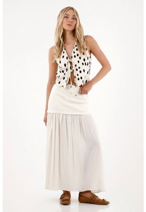 Tennis Falda Larga En Mix De Telas Crudo Para Mujer