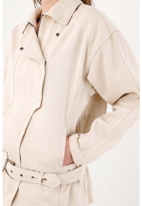 Tennis Cazadora Fit Relajado Con Cinturón De Algodón Beige Para Mujer