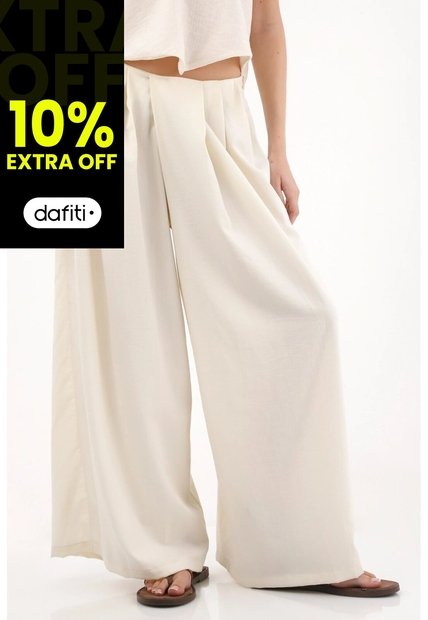 Tennis Pantalón Ancho Con Pretina Cruzada Crudo Para Mujer