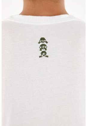 Camiseta Unisex Blanca Con Bordado De Monos En Cuello Posterior