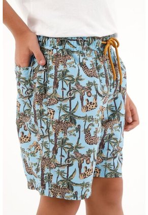 Pantaloneta De Baño Azul Con Estampado Playero Nocturno Para Niño