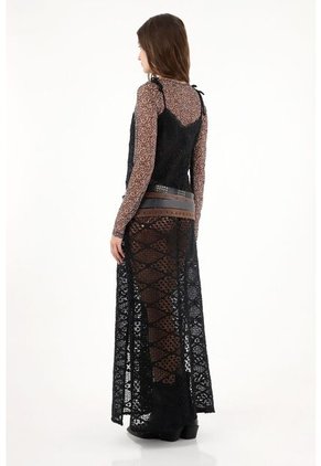 Tennis Vestido Negro En Encaje De Tiras Para Mujer