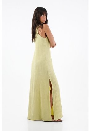 Tennis Vestido Largo Para Mujer En Poliéster Verde Lima Fit Relajado Con Textura Arrugada