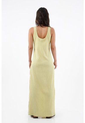 Tennis Vestido Largo Para Mujer En Poliéster Verde Lima Fit Relajado Con Textura Arrugada