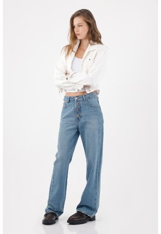Tennis Jean Recto Con Botonadura Visible En Denim Para Mujer Tennis