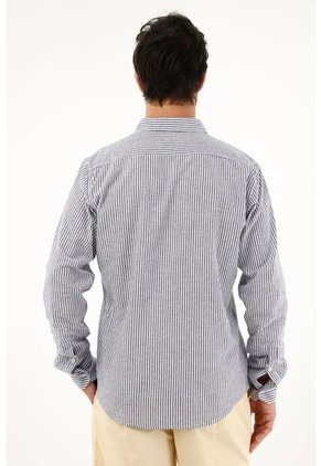 Tennis Camisa Azul Oscuro A Rayas Manga Larga Para Hombre