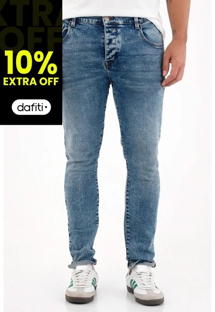 Tennis Jean Skinny Con Arrugas 3D Azul Para Hombre
