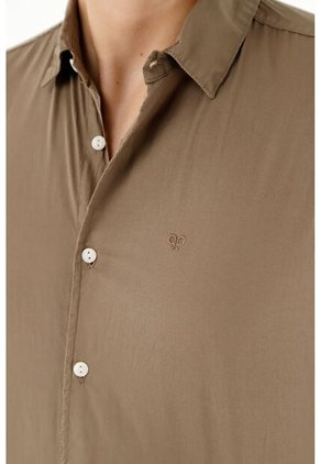 Camisa Café Manga Larga Para Hombre