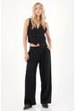 Tennis Pantalón Recto Con Prenses En Frente Negro Para Mujer de Tennis