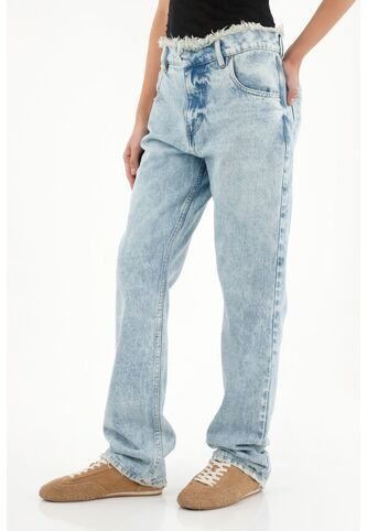 Tennis Jean Recto De Tiro Medio Con Pretina Desflecada Para Mujer Tennis