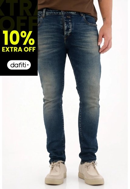 Tennis Jean Skinny Con Desgastes Azul Para Hombre