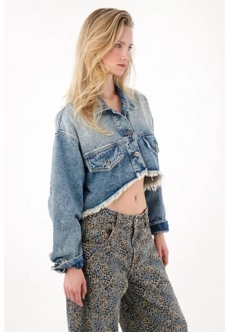 Tennis Chaqueta Crop Con Ruedo Al Corte En Denim Para Mujer Tennis