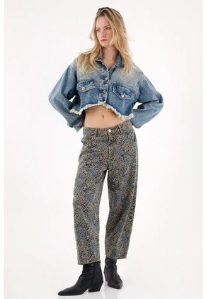 Tennis Chaqueta Crop Con Ruedo Al Corte En Denim Para Mujer