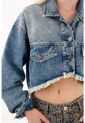 Tennis Chaqueta Crop Con Ruedo Al Corte En Denim Para Mujer