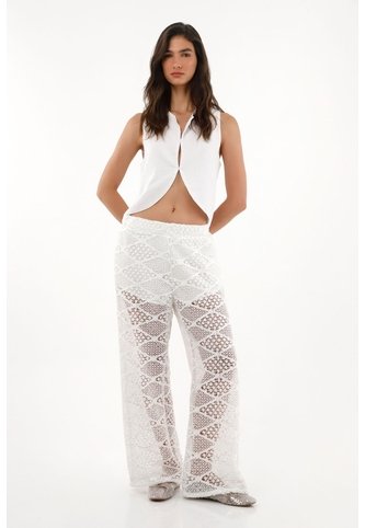 Tennis Pantalón Wide Leg En Tejido Abierto Crudo Para Mujer Tennis