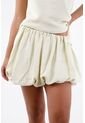 Tennis Falda Corta Para Mujer En Tejido Ligero Color Crema Silueta Globo Con Cintura Fruncida de Tennis