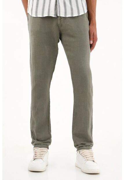 Tennis Pantalón Tipo Chino Verde En Lino 100% Para Hombre