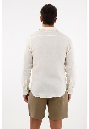 Tennis Camisa En 100% Lino Manga Larga Crudo Con Detalle Fruncido Para Hombre