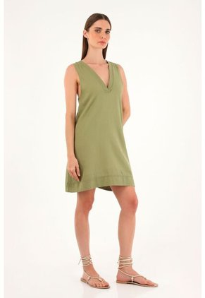 Vestido Verde Corto Silueta Tipo A Para Mujer