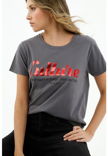 Camiseta Cuello Redondo Gris Para Mujer