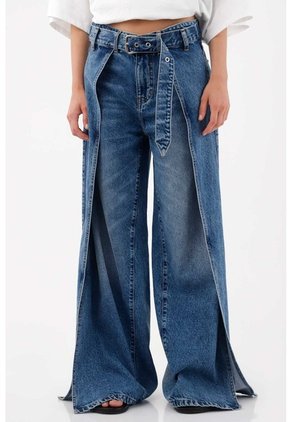 Tennis Jeans Wide Leg Con Aberturas Laterales En Denim Para Mujer