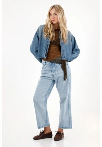 Tennis Jean Recto Con Diseño Láser Total Azul Para Mujer Tennis