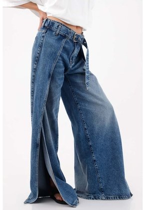Tennis Jeans Wide Leg Con Aberturas Laterales En Denim Para Mujer
