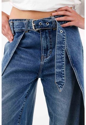 Tennis Jeans Wide Leg Con Aberturas Laterales En Denim Para Mujer