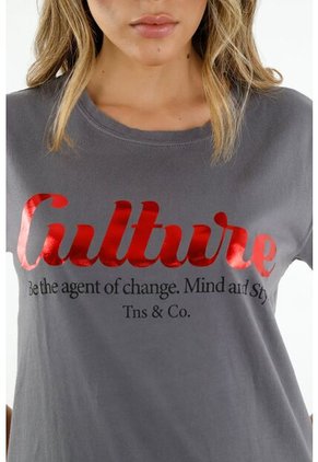 Camiseta Cuello Redondo Gris Para Mujer