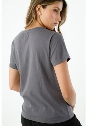 Camiseta Cuello Redondo Gris Para Mujer