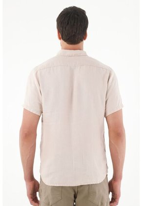 Tennis Camisa En 100% Lino Manga Corta Café Para Hombre