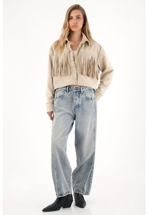 Tennis Abrigo En Tela Gamuza Con Flecos Crudo Para Mujer