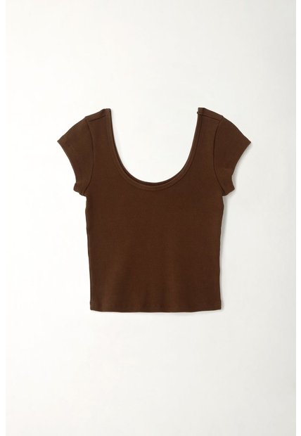Tennis Camiseta En Rib Ajustada Café Para Mujer