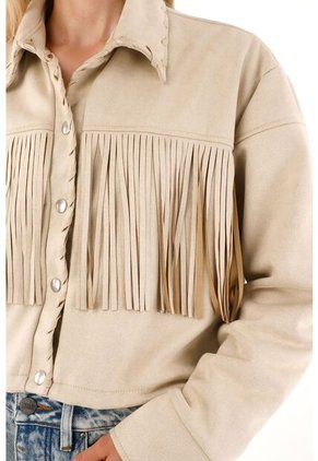 Tennis Abrigo En Tela Gamuza Con Flecos Crudo Para Mujer