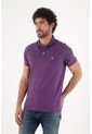 Tennis Polo Para Hombre De Algodón Morado Fit Regular Con Mini Logo Bordado de Tennis