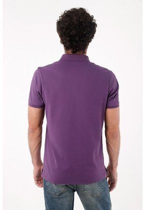 Tennis Polo Para Hombre De Algodón Morado Fit Regular Con Mini Logo Bordado