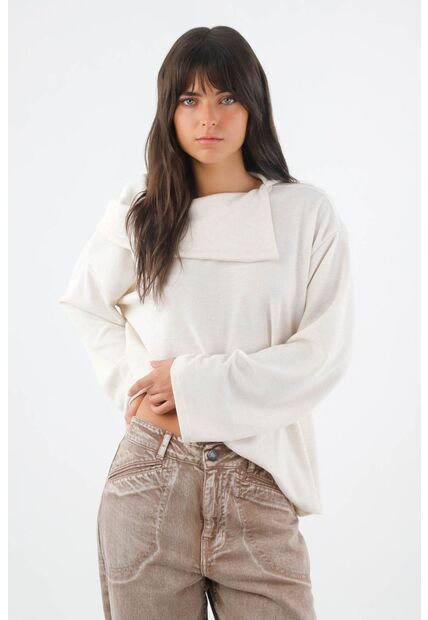 Tennis Buzo Para Mujer En Poliéster Marfil Relajado Con Cuello Envolvente