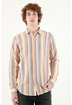 Camisa Cuello Francés A Rayas Para Hombre